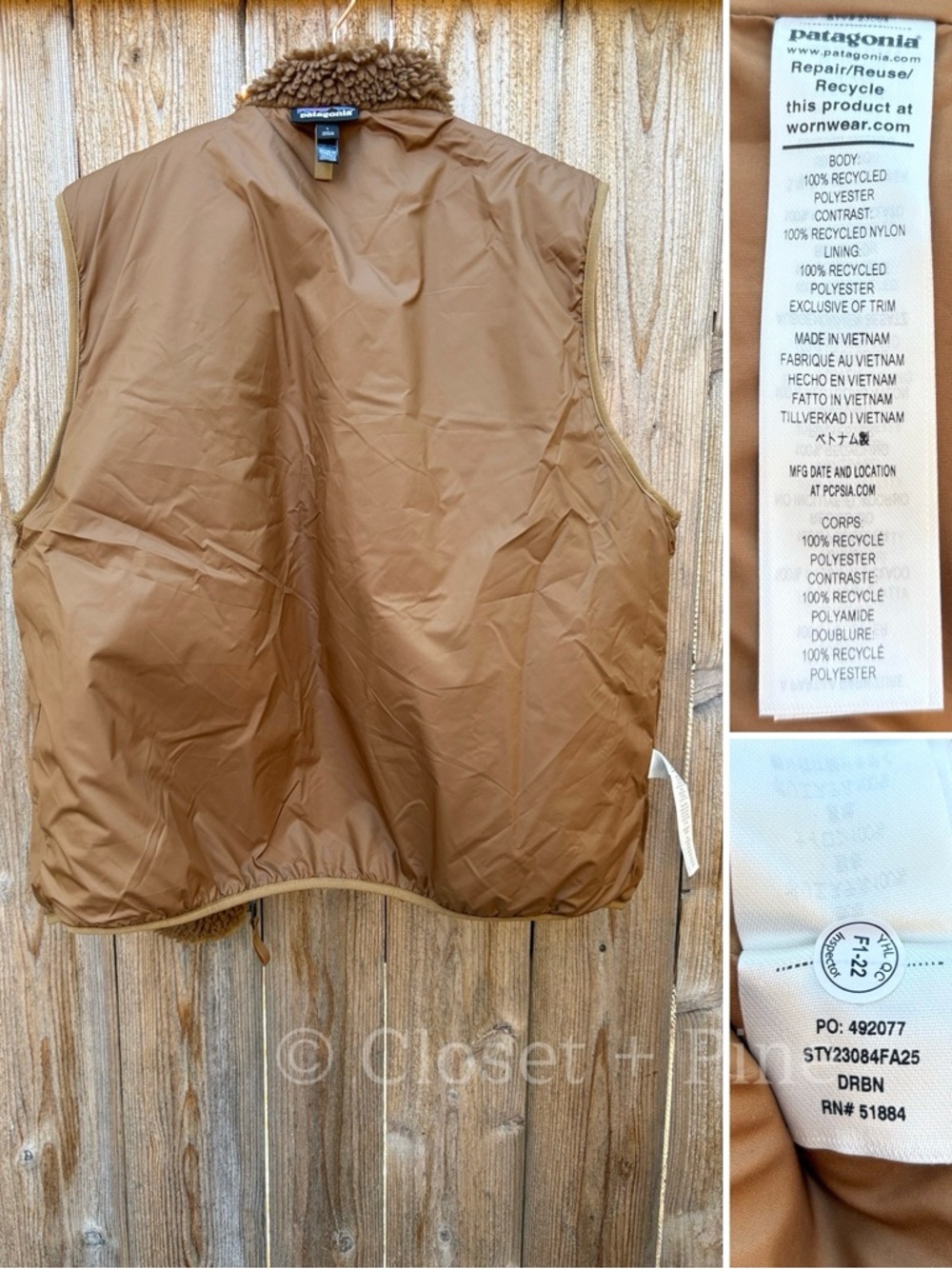 Patagonia Classic Retro-X Vest Deer Brown Size Large NWOT - Picture 11 of 15